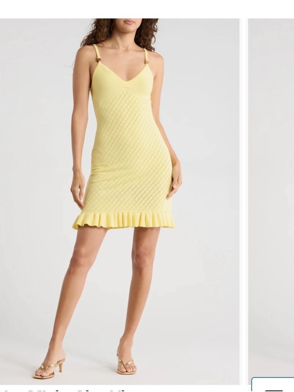 Madden Girl Pale Yellow Stretch Knit Ruffle-Hem Mini Dress
